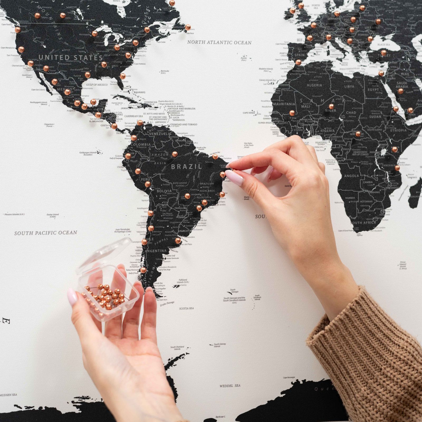 Onyx World Map Canvas Wall Art, Minimalist Decor