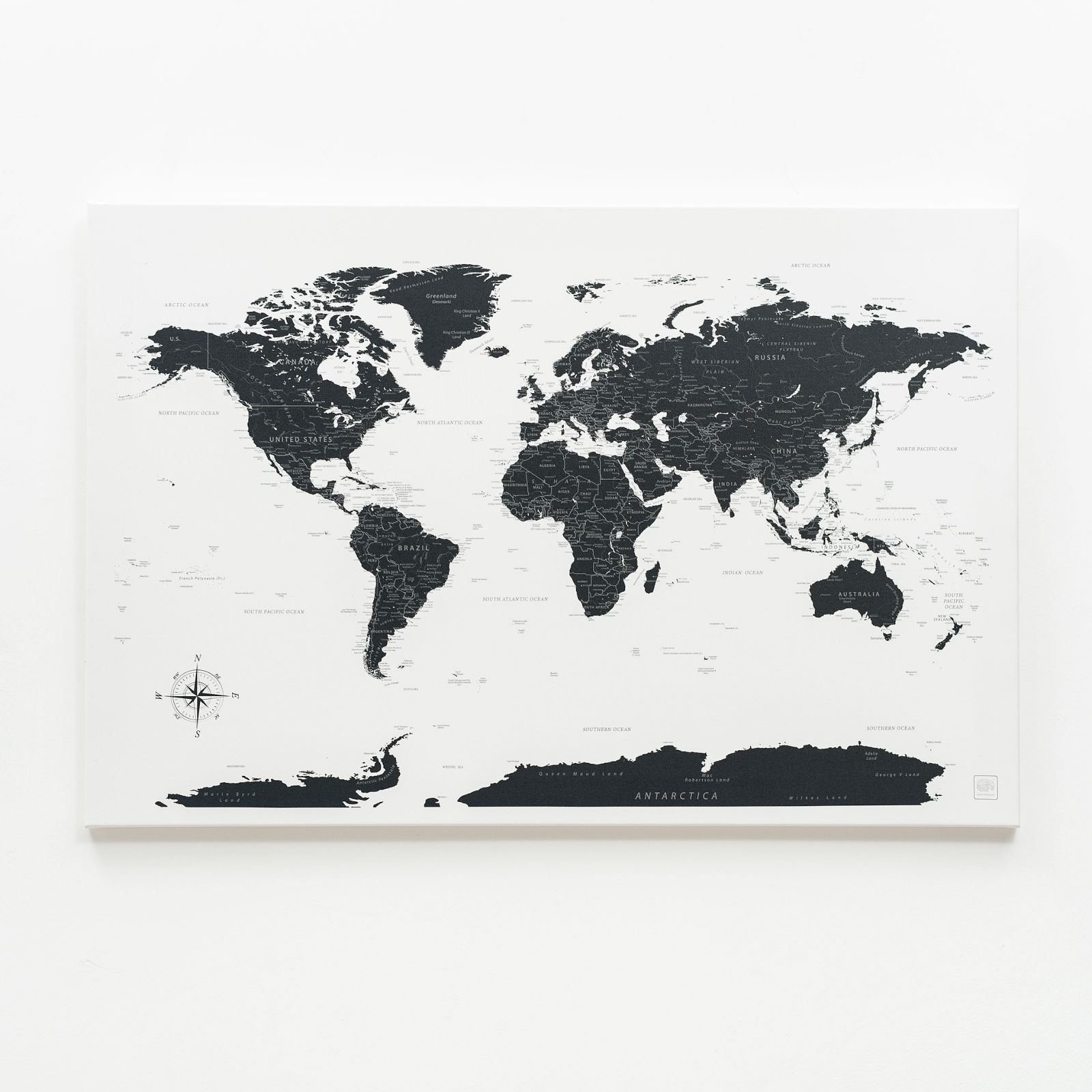 Onyx World Map Canvas Wall Art, Minimalist Decor