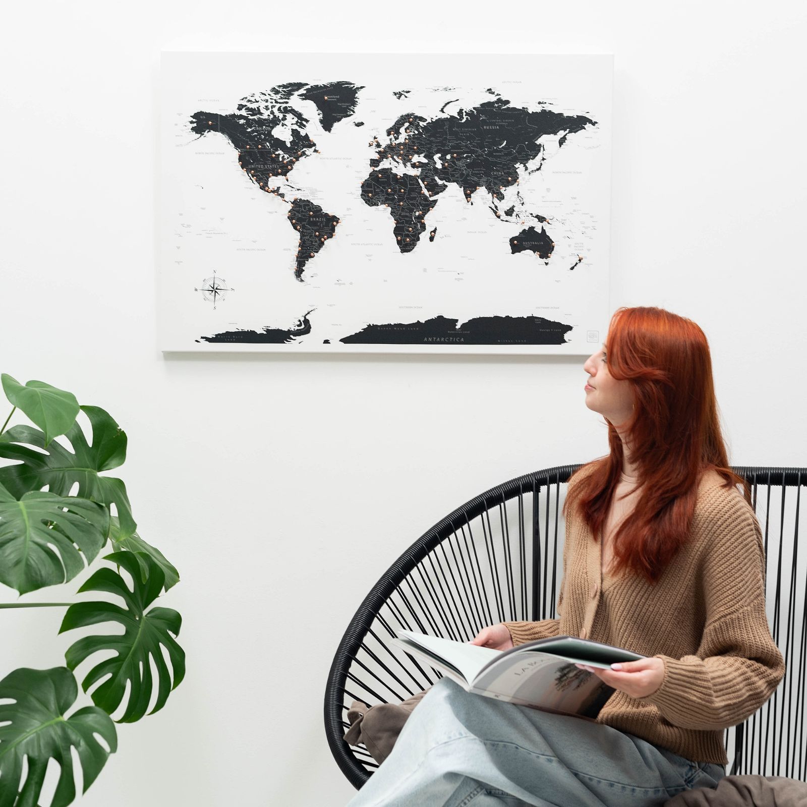 Onyx World Map Canvas Wall Art, Minimalist Decor