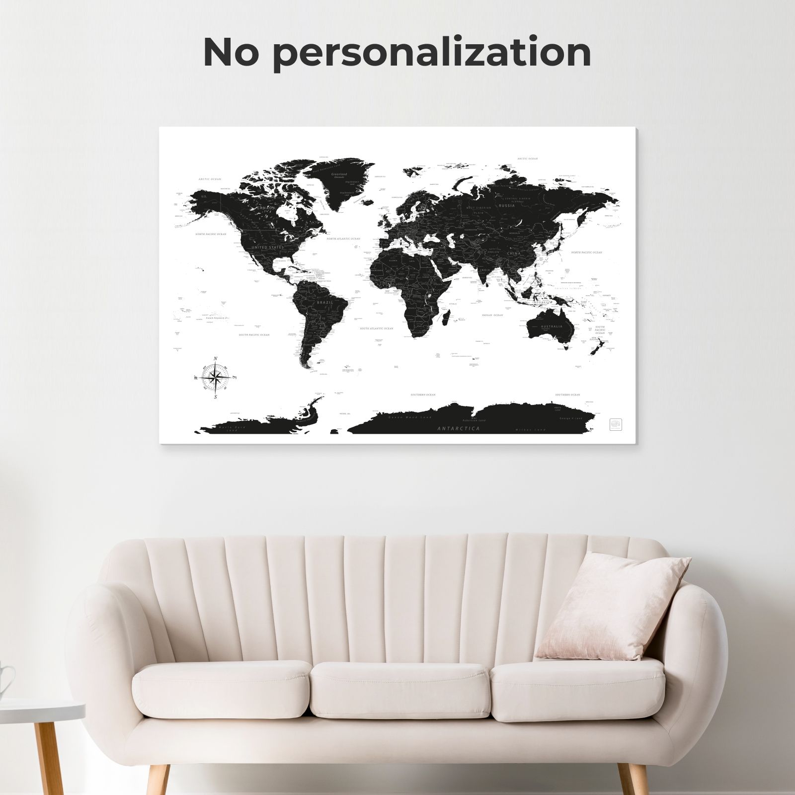 Onyx World Map Canvas Wall Art, Minimalist Decor