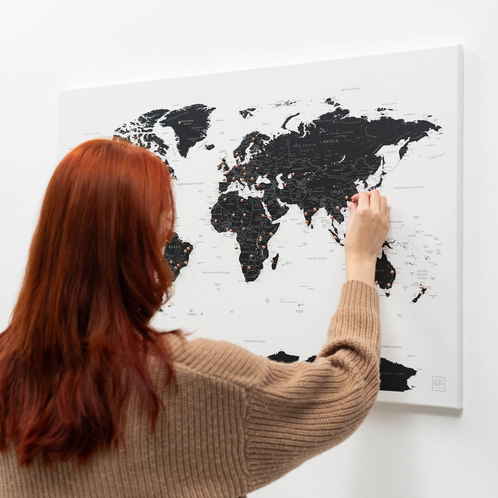 Onyx World Map Canvas Wall Art, Minimalist Decor