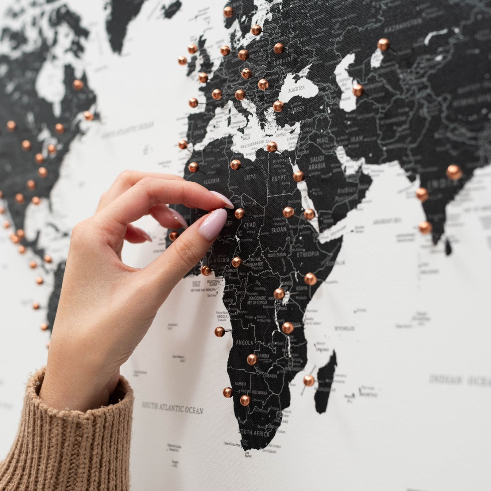 Onyx World Map Canvas Wall Art, Minimalist Decor