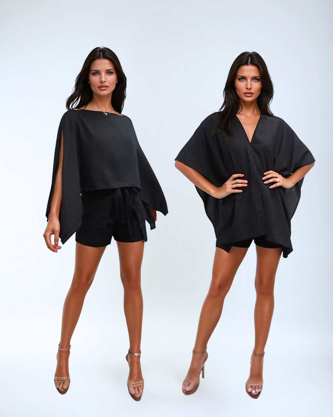Women's Linen Cape Top Flowy Layering Blouse - Image 2