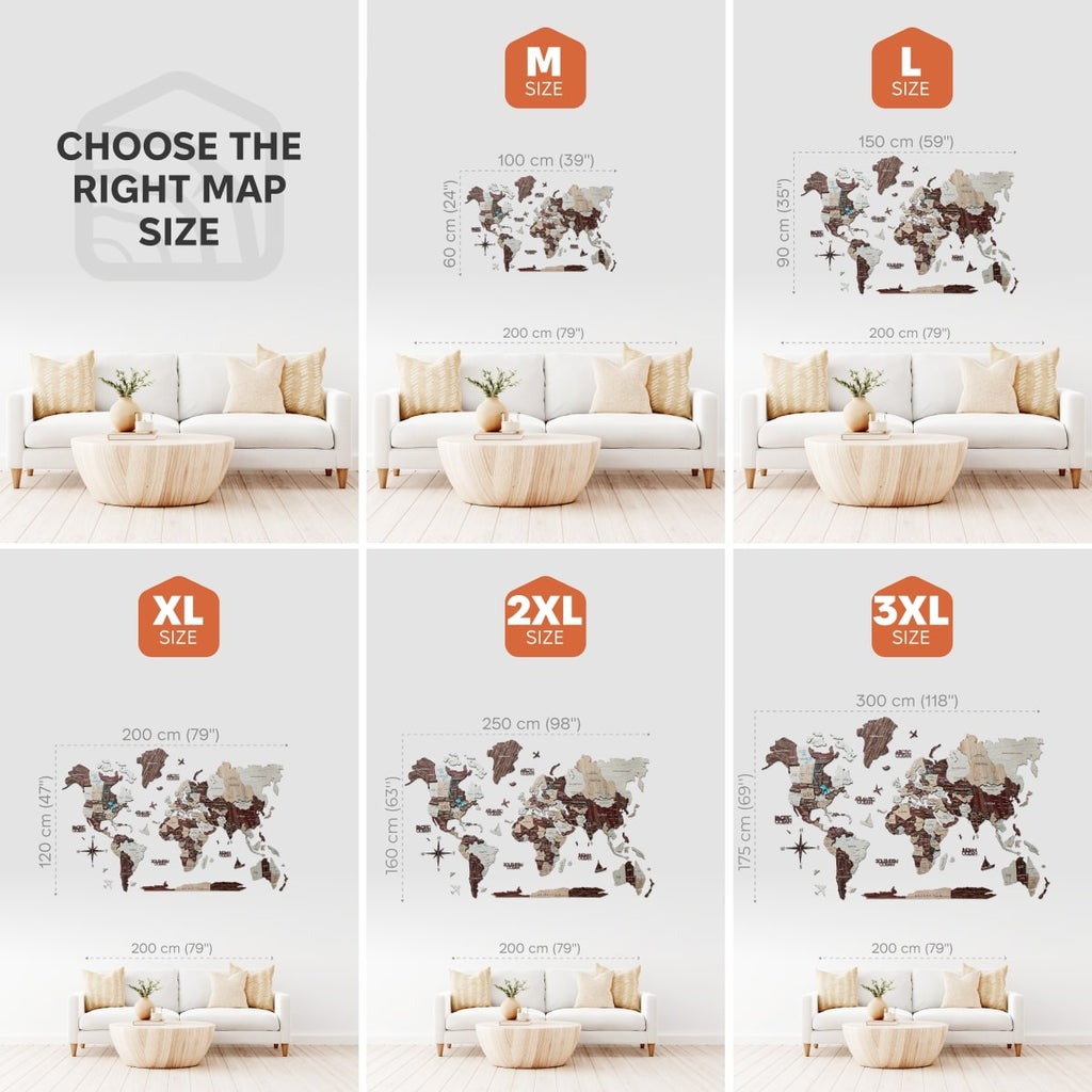 3D Wooden World Map in Cappuccino – Minimalist Travel Wall Art