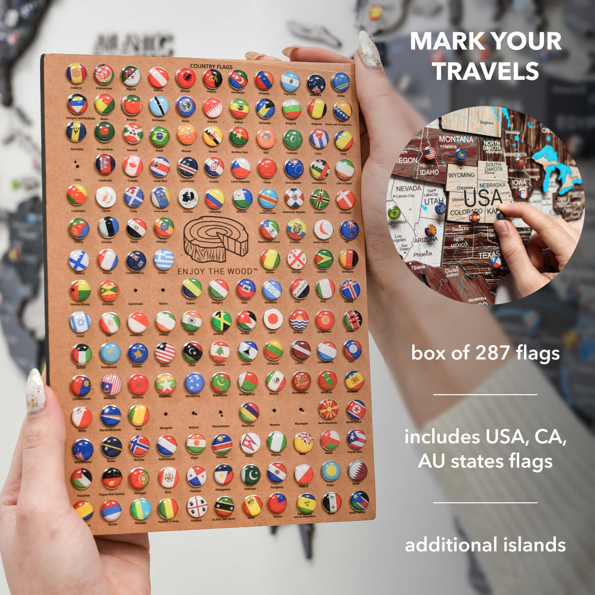 3D Luminous Colored Wooden World Map – Modern Travel Wall Art
