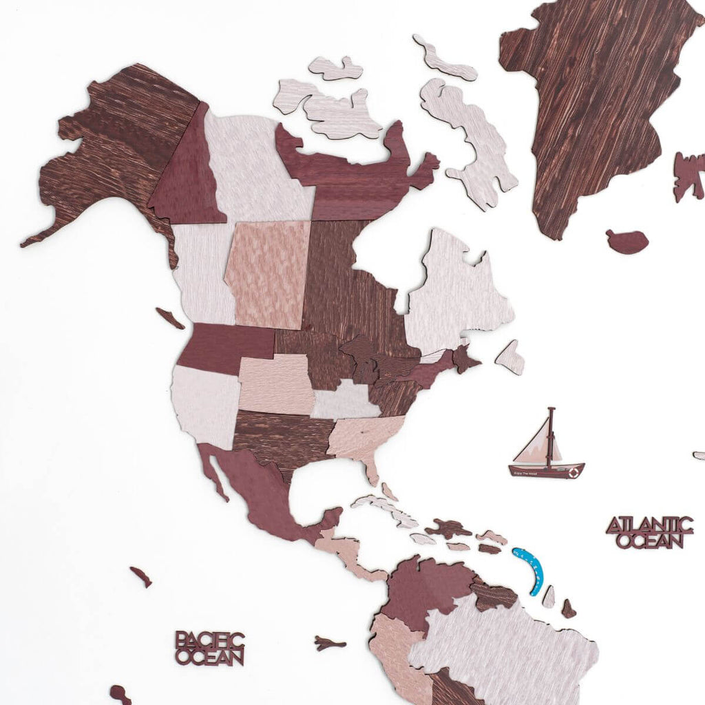 3D Wooden World Map in Cappuccino – Minimalist Travel Wall Art