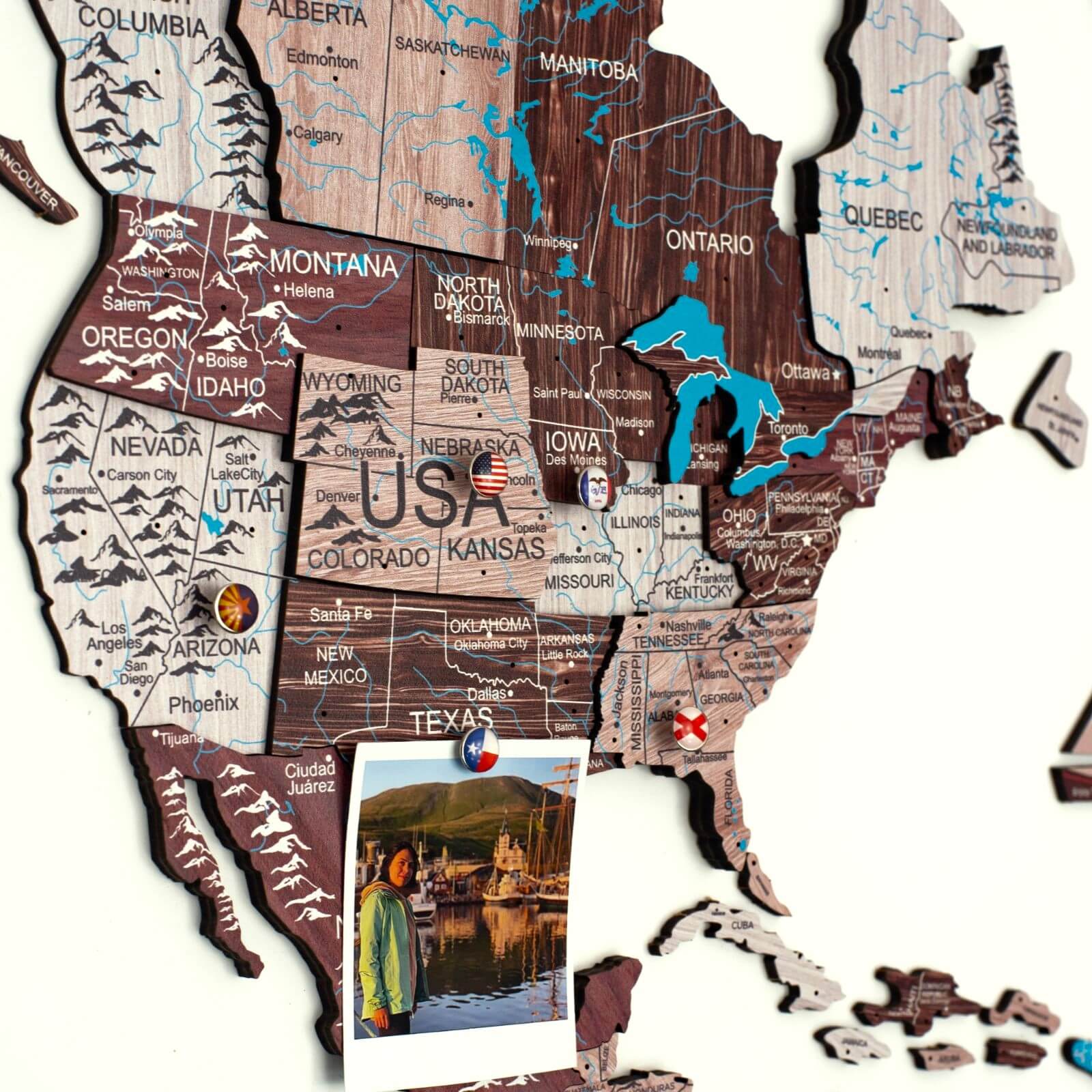 3D Luminous Colored Wooden World Map – Modern Travel Wall Art