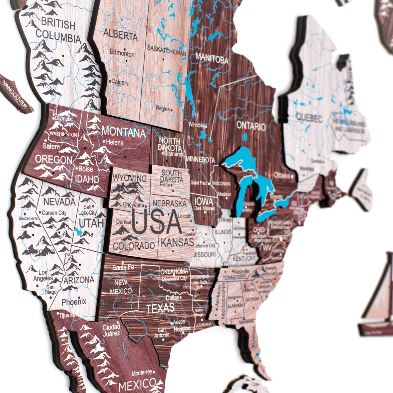 3D Wooden World Map in Cappuccino – Minimalist Travel Wall Art