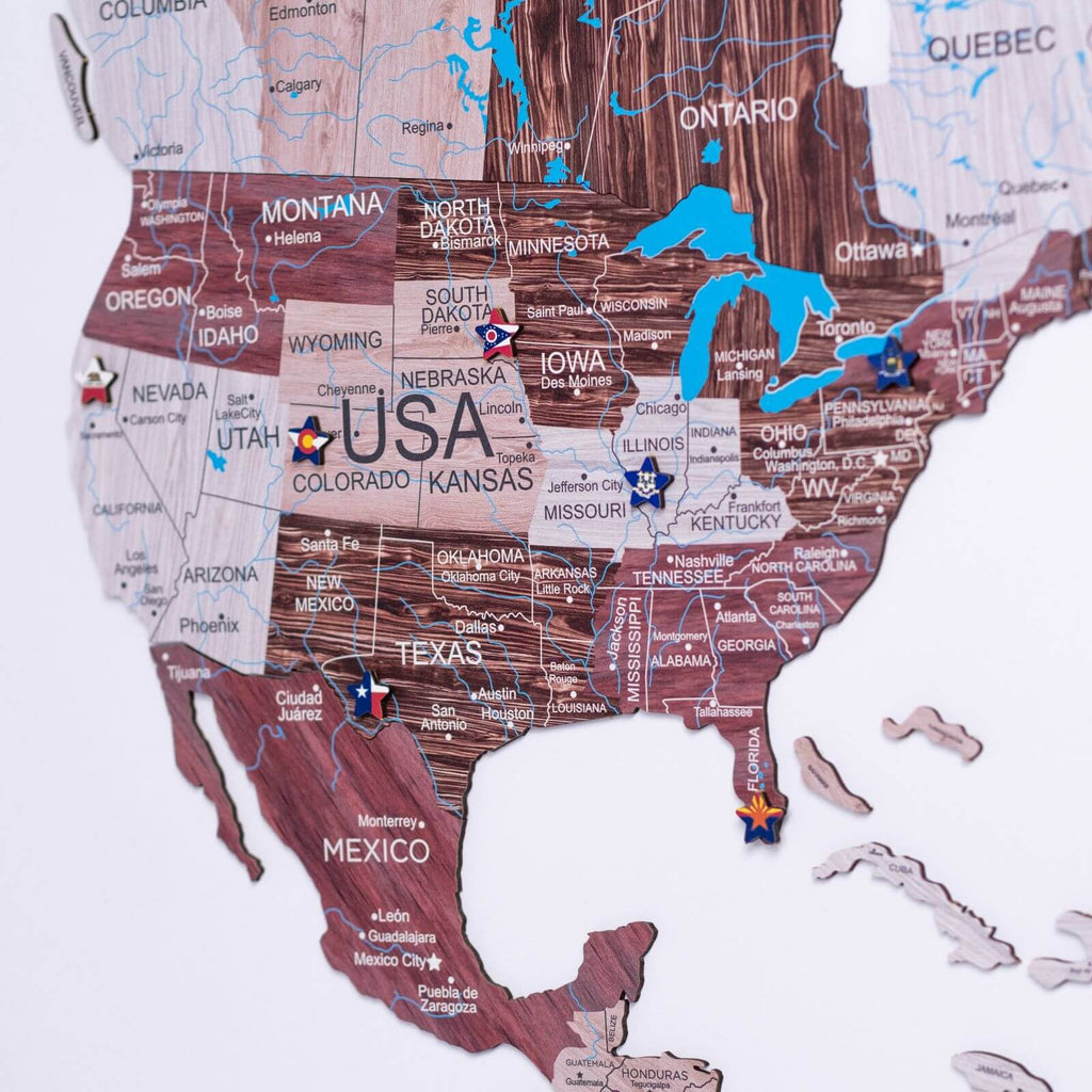 2D Wooden World Map in Cappuccino: Travel Inspired Wall Decor