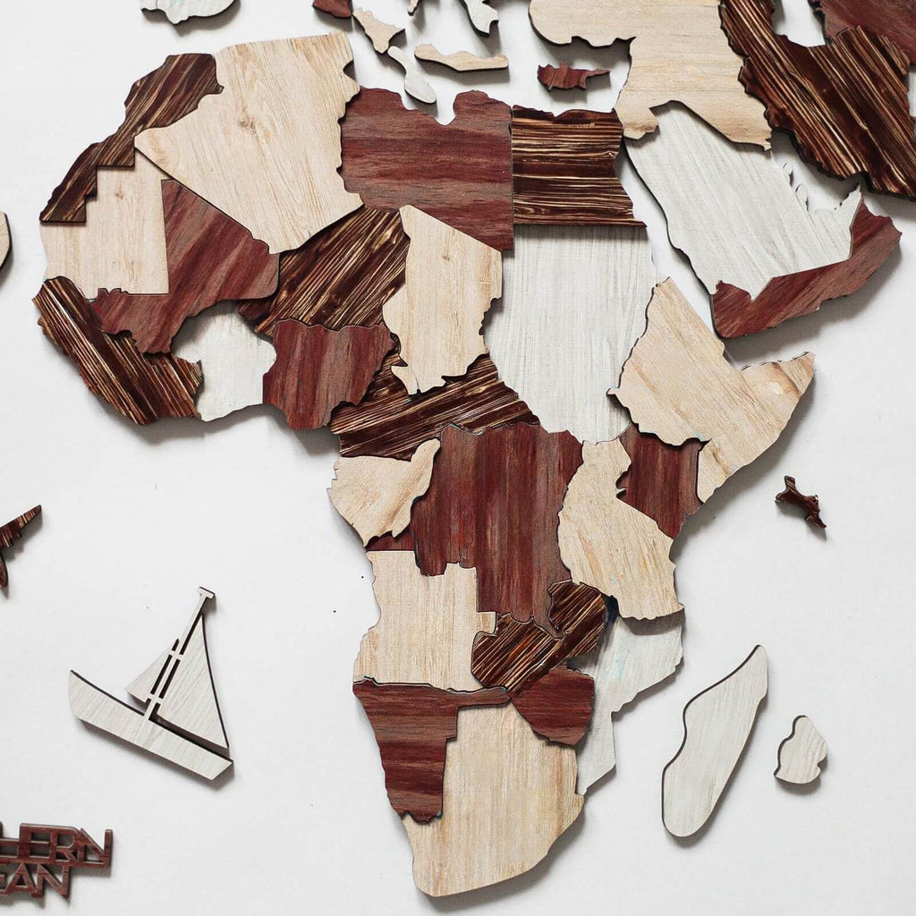 3D Luminous Colored Wooden World Map – Modern Travel Wall Art