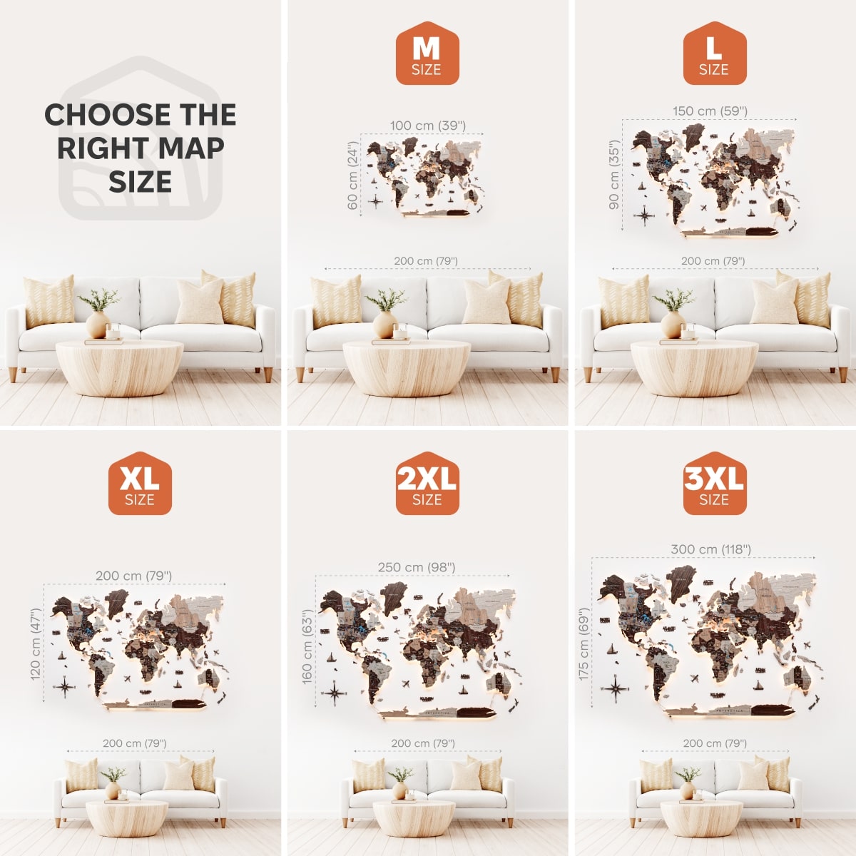 3D LED Luminous Wooden World Map 3.0 Cappuccino Wall Decor