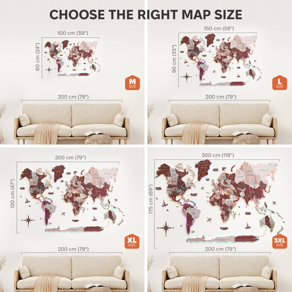 3D Luminous LED Wooden World Map 2.0 Cappuccino Wall Art