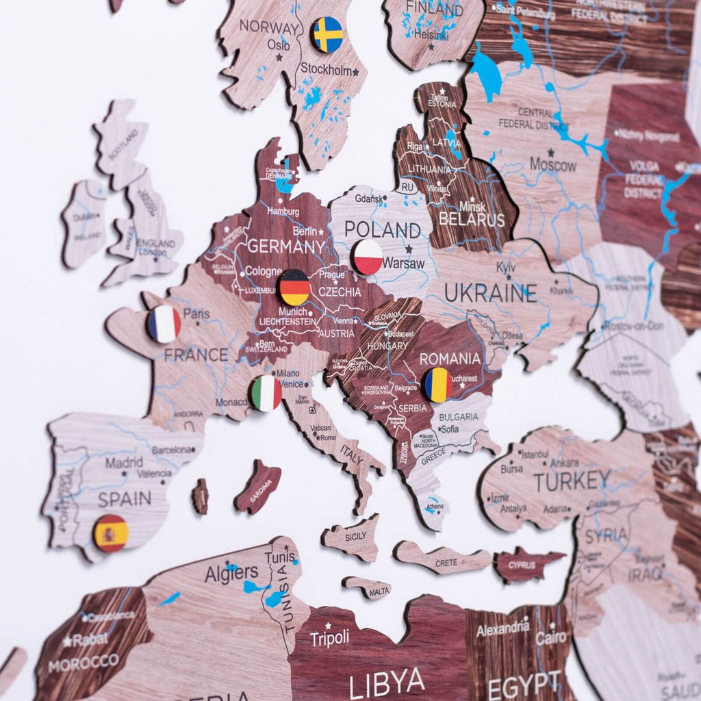 2D Wooden World Map in Cappuccino: Travel Inspired Wall Decor