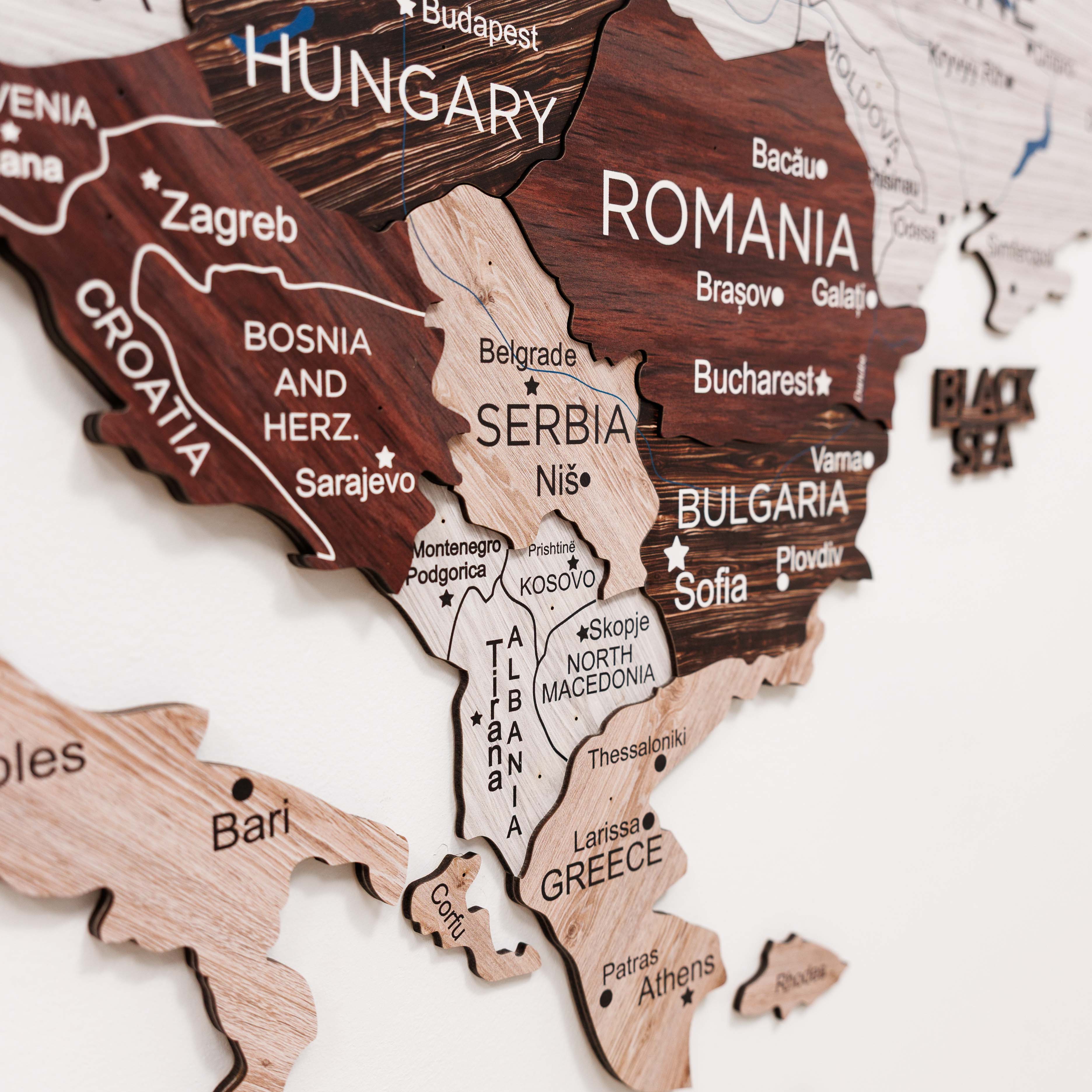 3D Europe Wooden Map Cappuccino Minimalist Scandinavian Decor