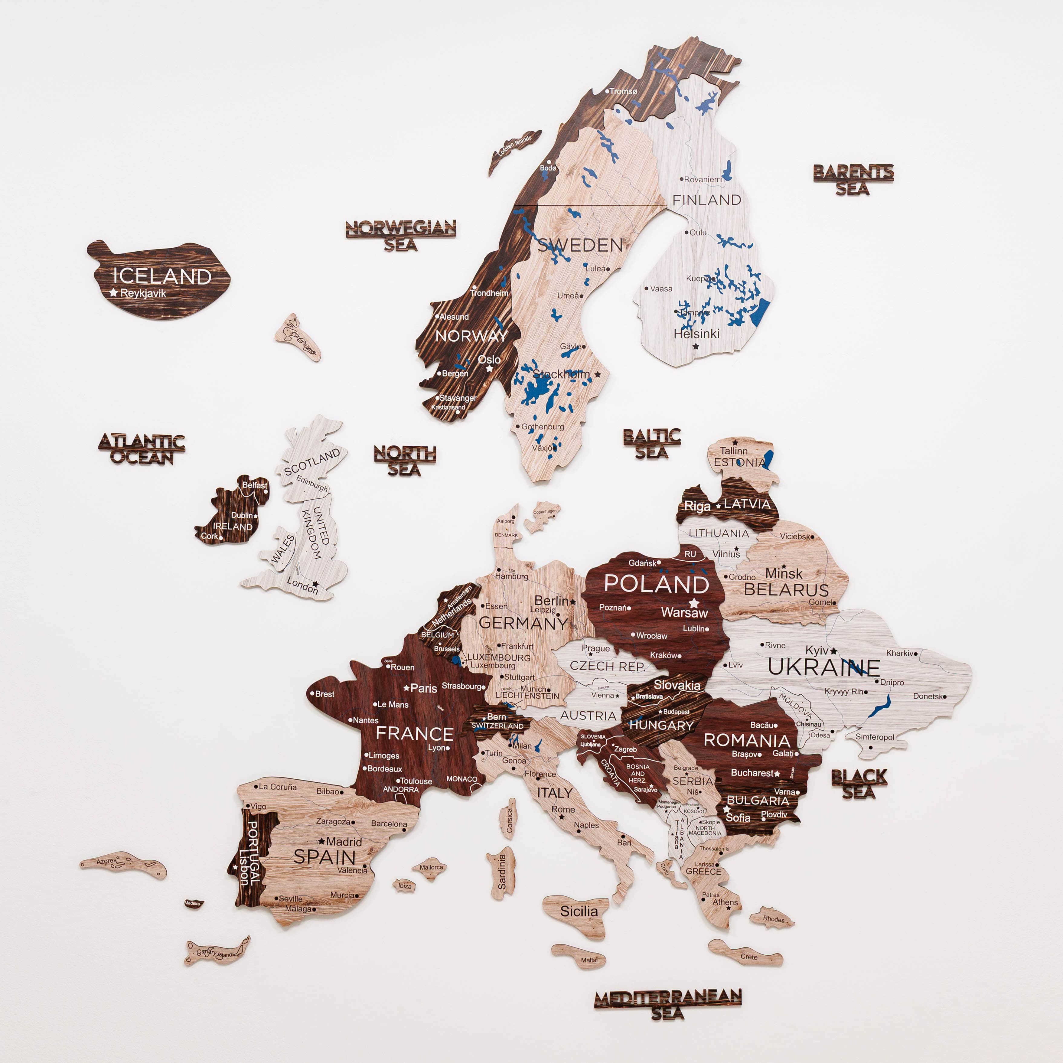 3D Europe Wooden Map Cappuccino Minimalist Scandinavian Decor