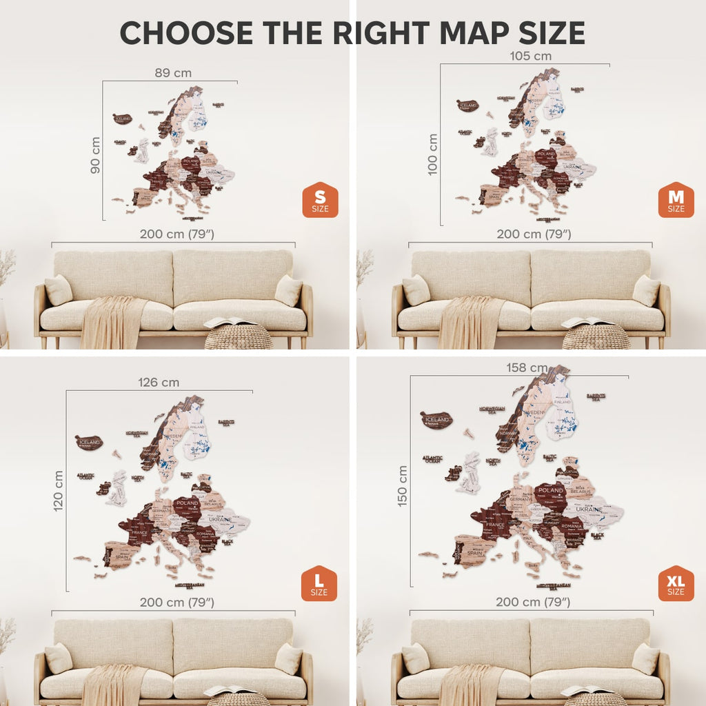 3D Europe Wooden Map Cappuccino Minimalist Scandinavian Decor