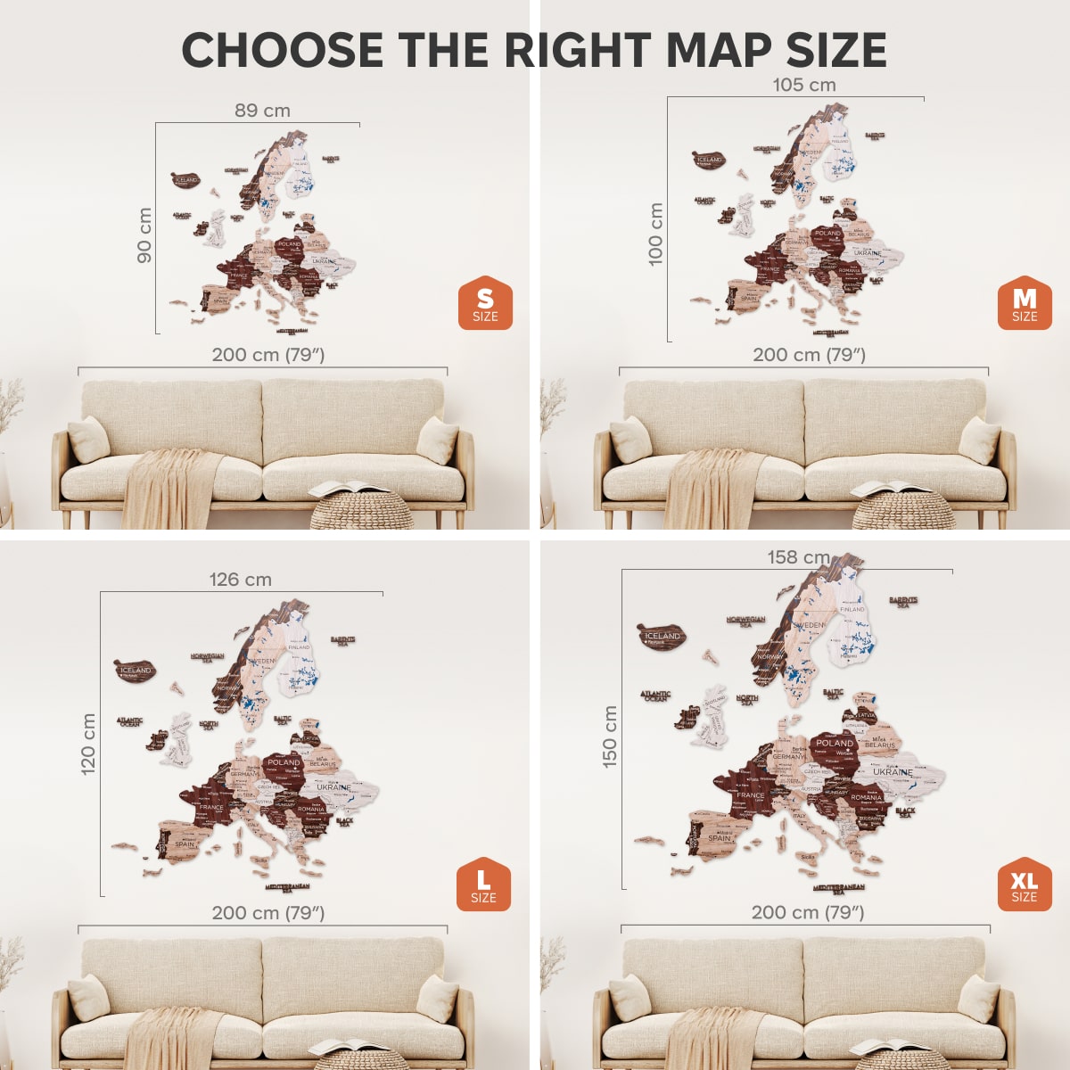 3D Europe Wooden Map Cappuccino Minimalist Scandinavian Decor
