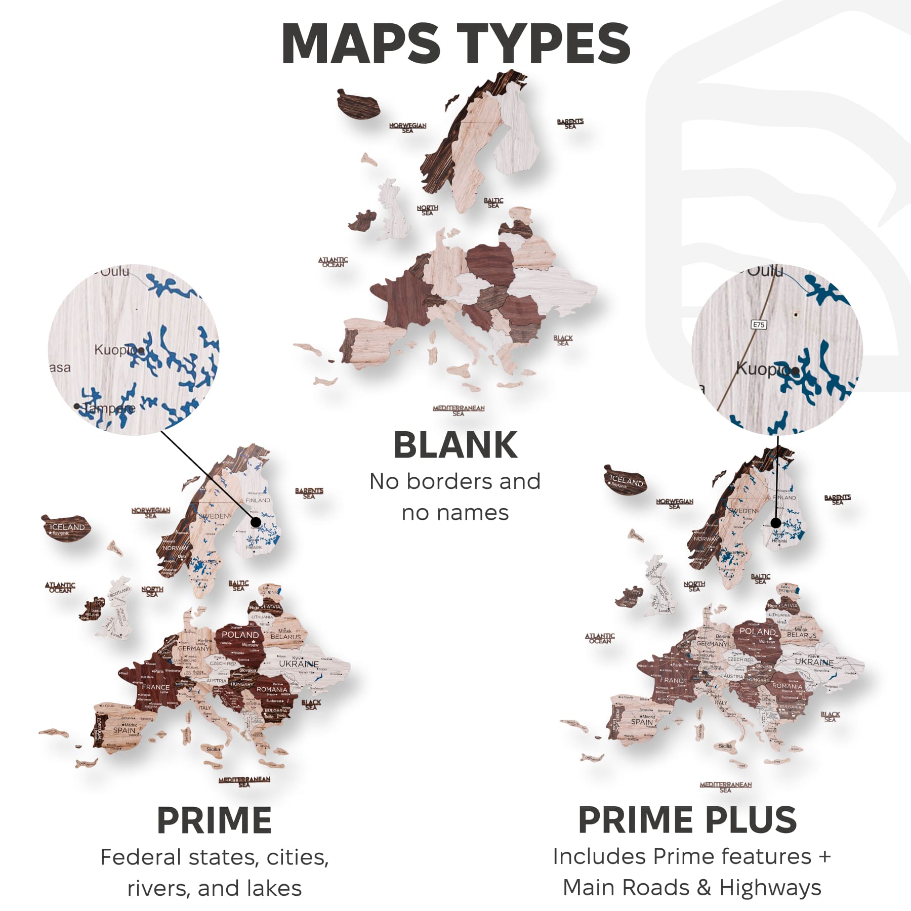 3D Europe Wooden Map Cappuccino Minimalist Scandinavian Decor