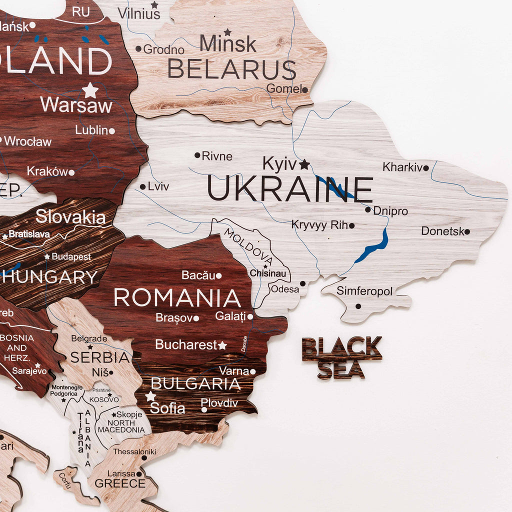3D Europe Wooden Map Cappuccino Minimalist Scandinavian Decor