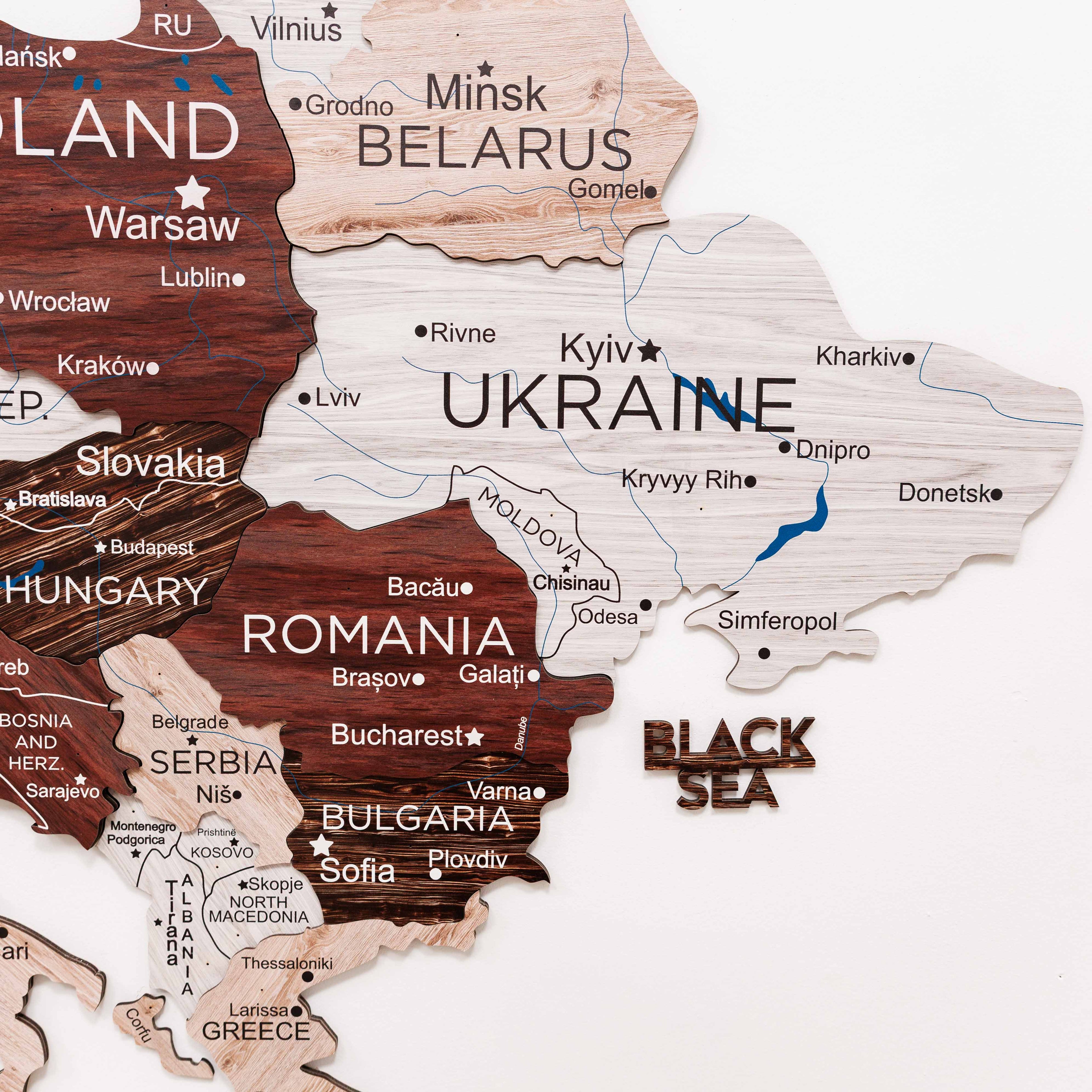 3D Europe Wooden Map Cappuccino Minimalist Scandinavian Decor