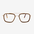 Captiva aviator-style eyeglasses featuring a bold wood rim and gold steel frame