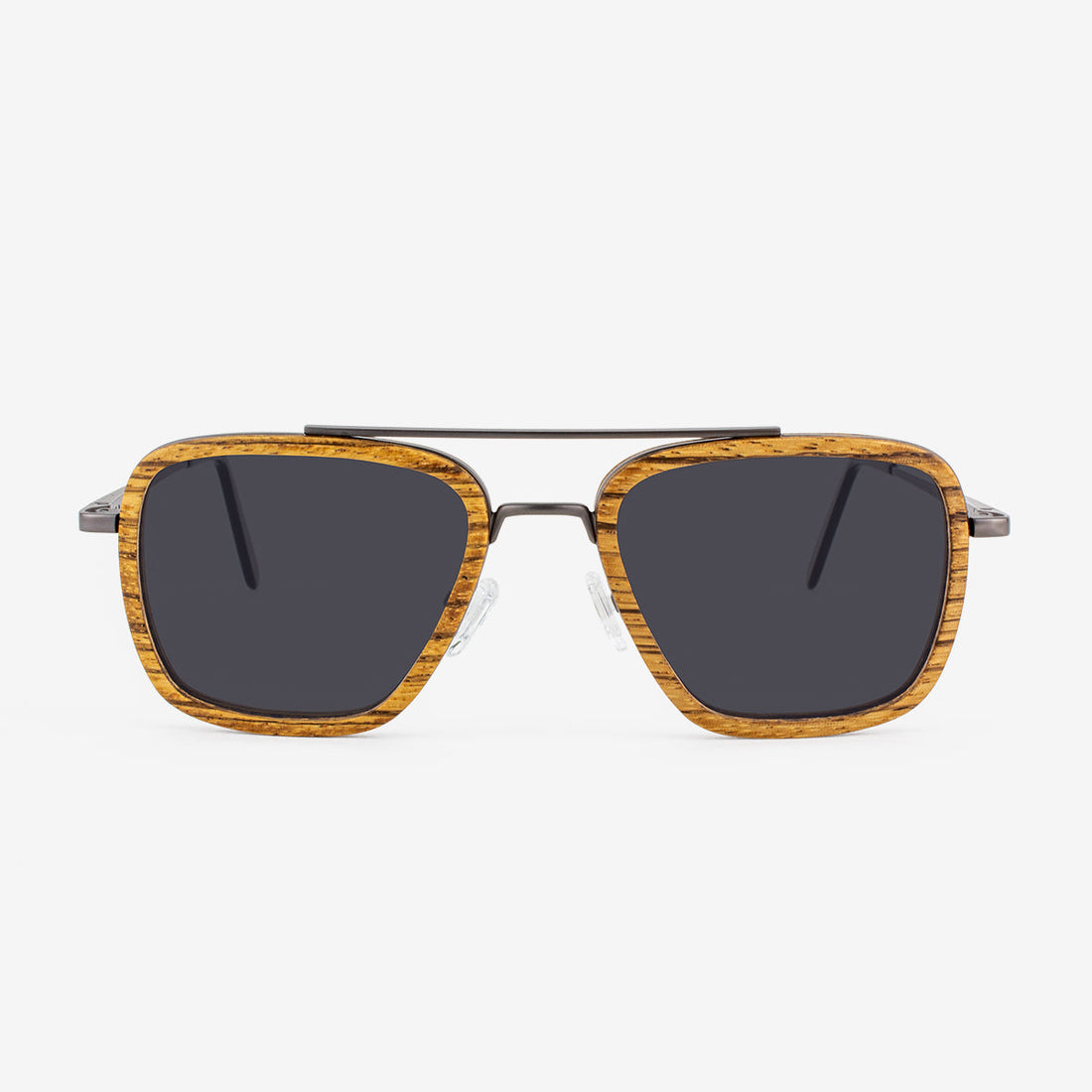 Captiva angular aviator sunglasses with metal frame and wood rim detailing