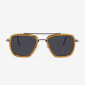 Captiva angular aviator sunglasses with metal frame and wood rim detailing
