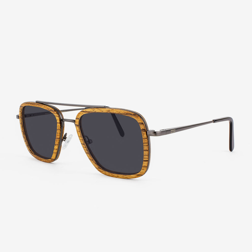 Captiva Angular Aviator Sunglasses with Wood Rim Accents