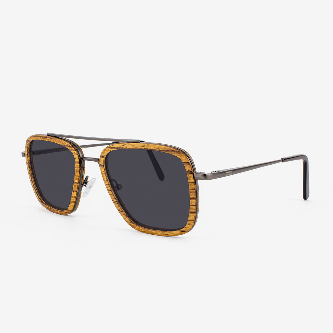 Captiva Angular Aviator Sunglasses with Wood Rim Accents