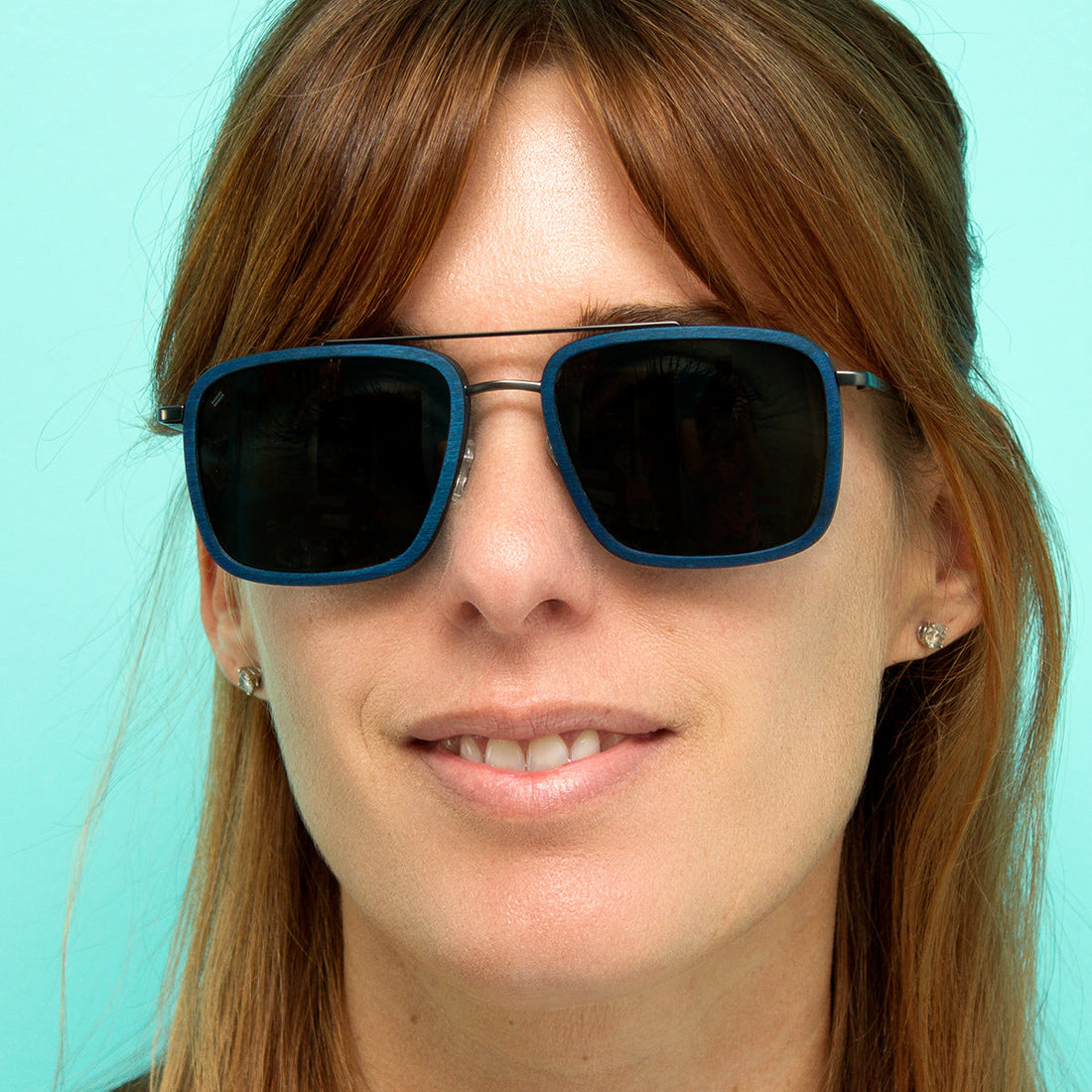 Captiva Angular Aviator Sunglasses with Wood Rim Accents
