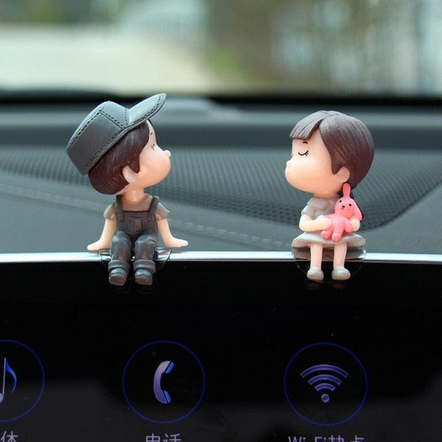 Cute Cartoon Couple Balloon Car Dashboard Ornament Resin Figurine