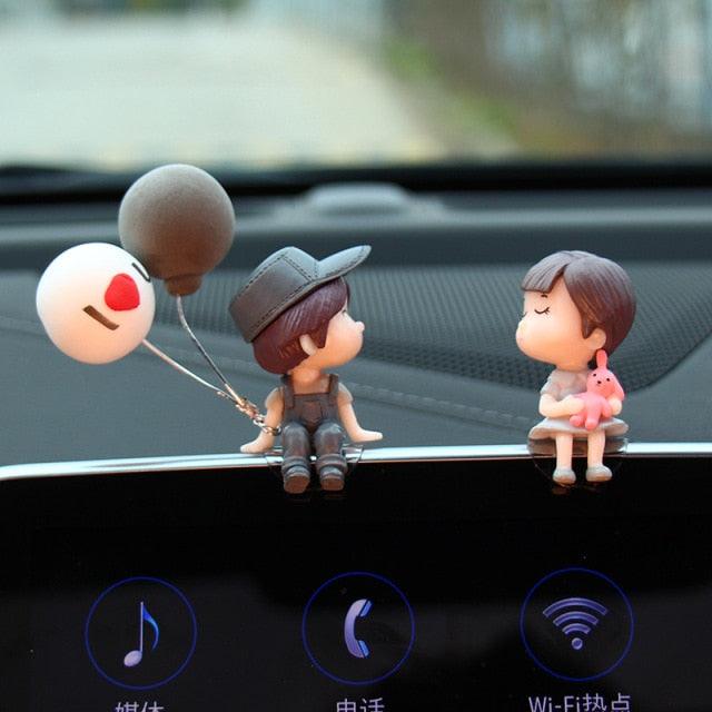 Cute Cartoon Couple Balloon Car Dashboard Ornament Resin Figurine