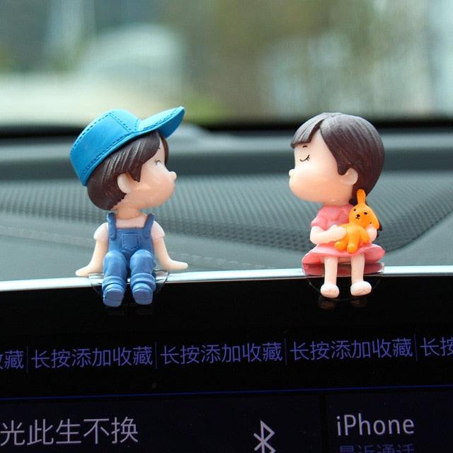 Cute Cartoon Couple Balloon Car Dashboard Ornament Resin Figurine