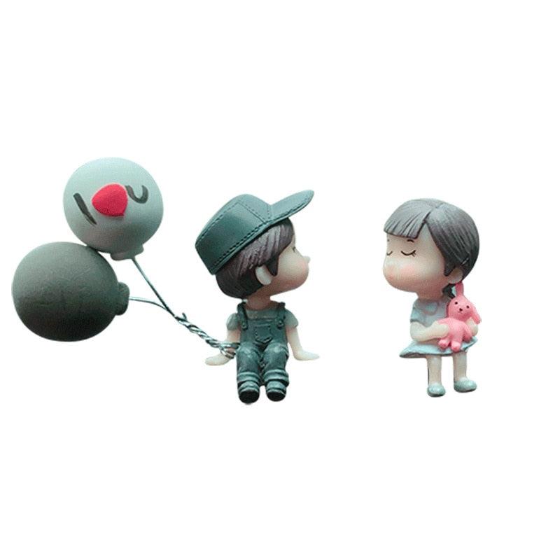 Cute Cartoon Couple Balloon Car Dashboard Ornament Resin Figurine