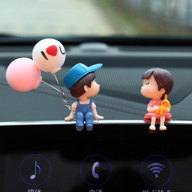 Cute Cartoon Couple Balloon Car Dashboard Ornament Resin Figurine