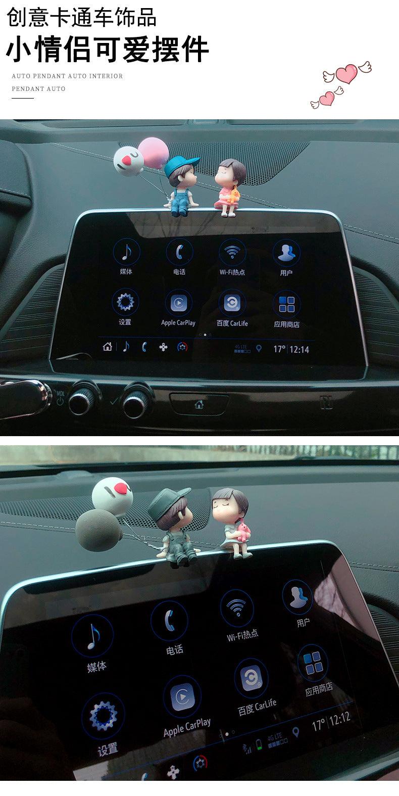 Cute Cartoon Couple Balloon Car Dashboard Ornament Resin Figurine