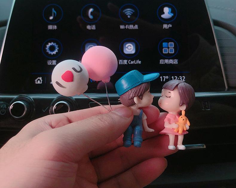 Cute Cartoon Couple Balloon Car Dashboard Ornament Resin Figurine