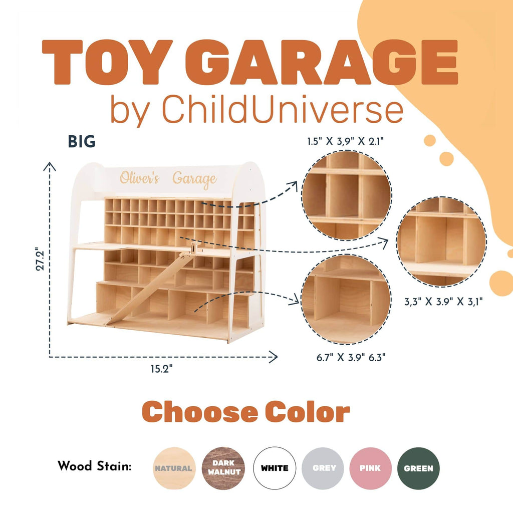 Minimalist Wooden Toy Car Garage Storage