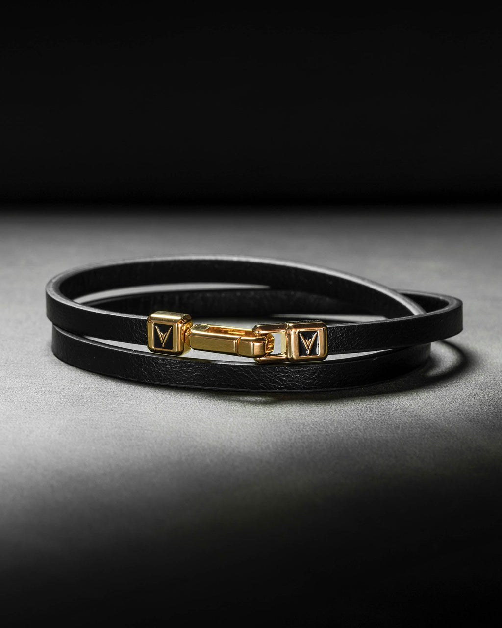 The Hitch Double Wrap Leather Bracelet in Black and Gold