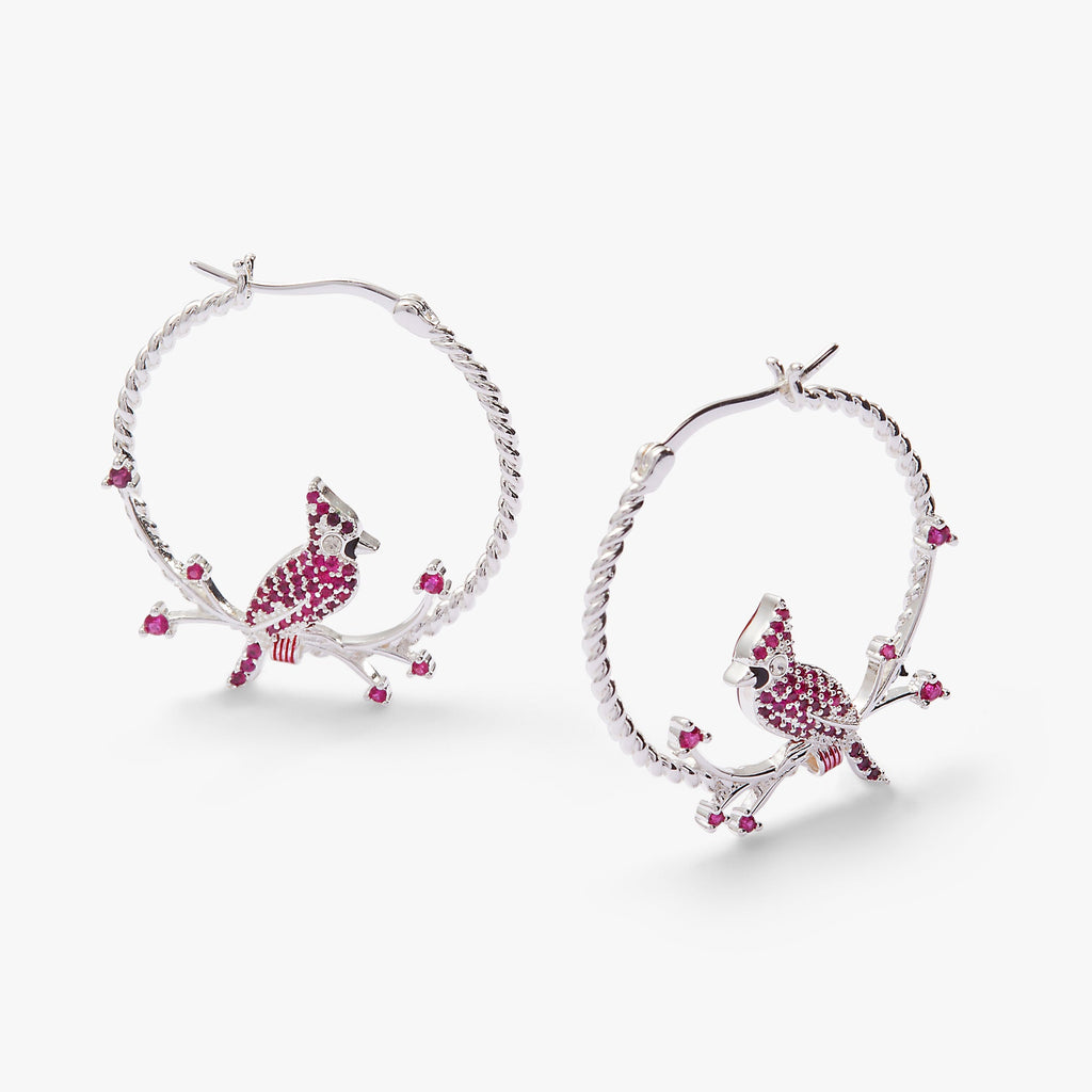 Cardinal Reversible Hoop Earrings with Ruby and Clear Crystal Accents