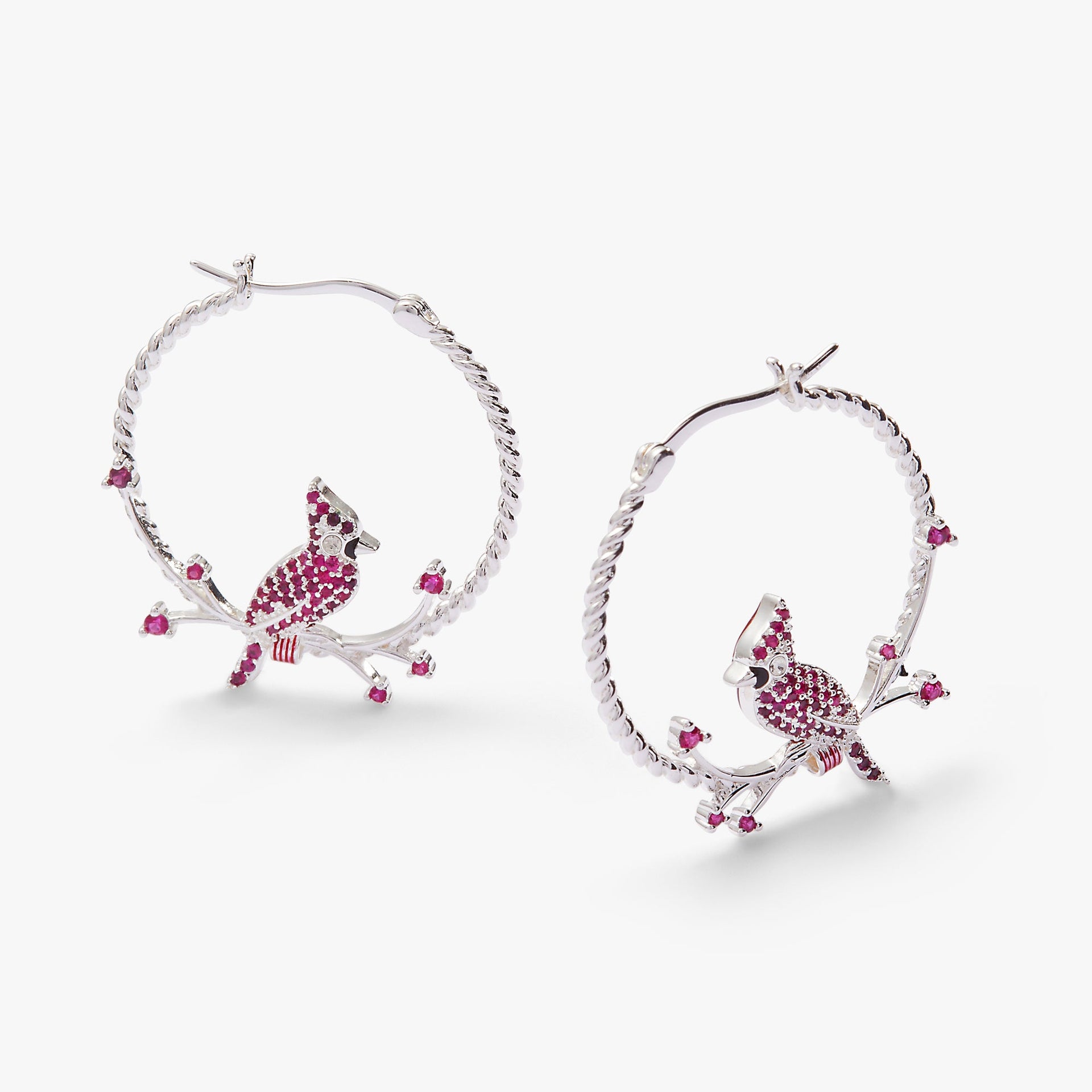 Cardinal Reversible Hoop Earrings with Ruby and Clear Crystal Accents