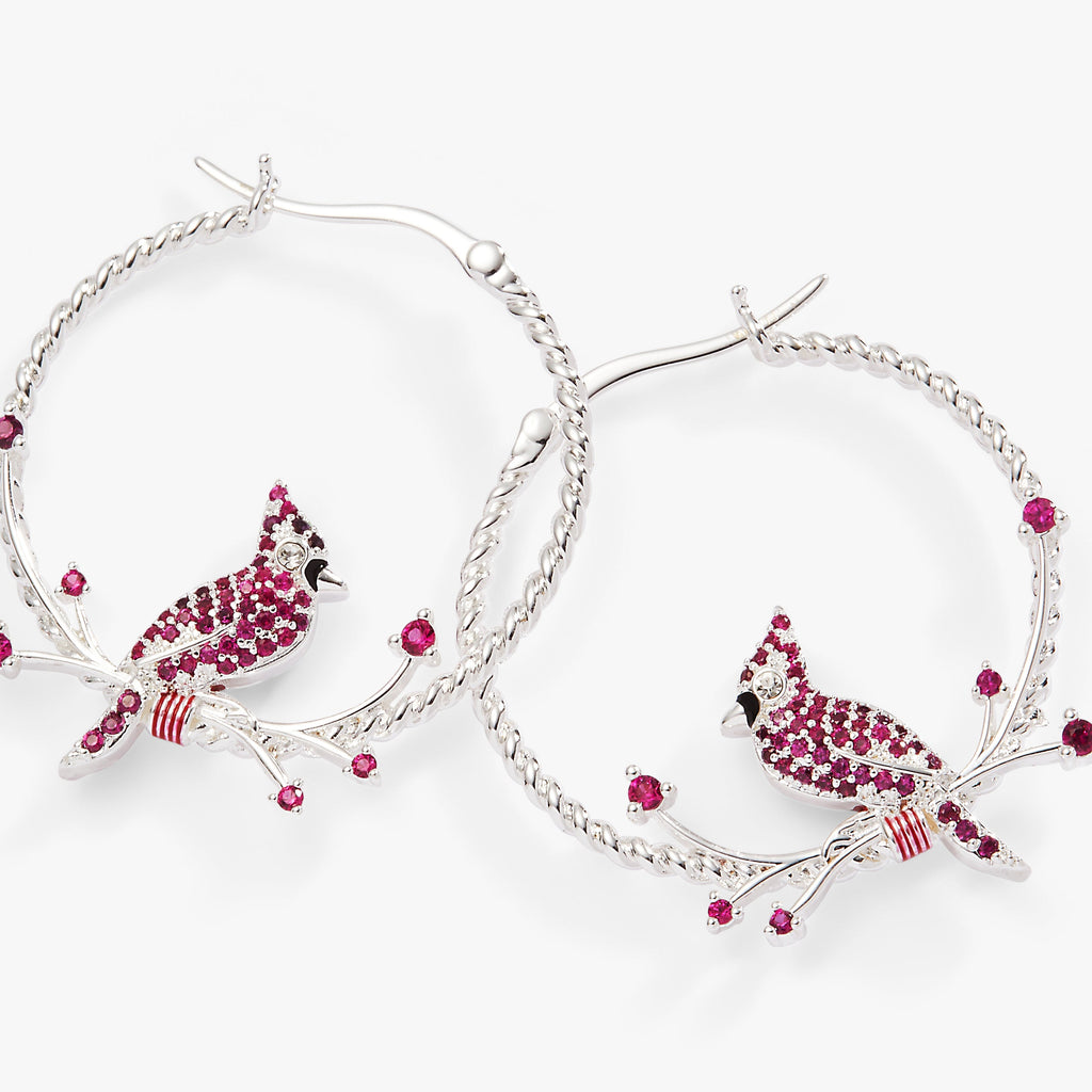 Cardinal Reversible Hoop Earrings with Ruby and Clear Crystal Accents