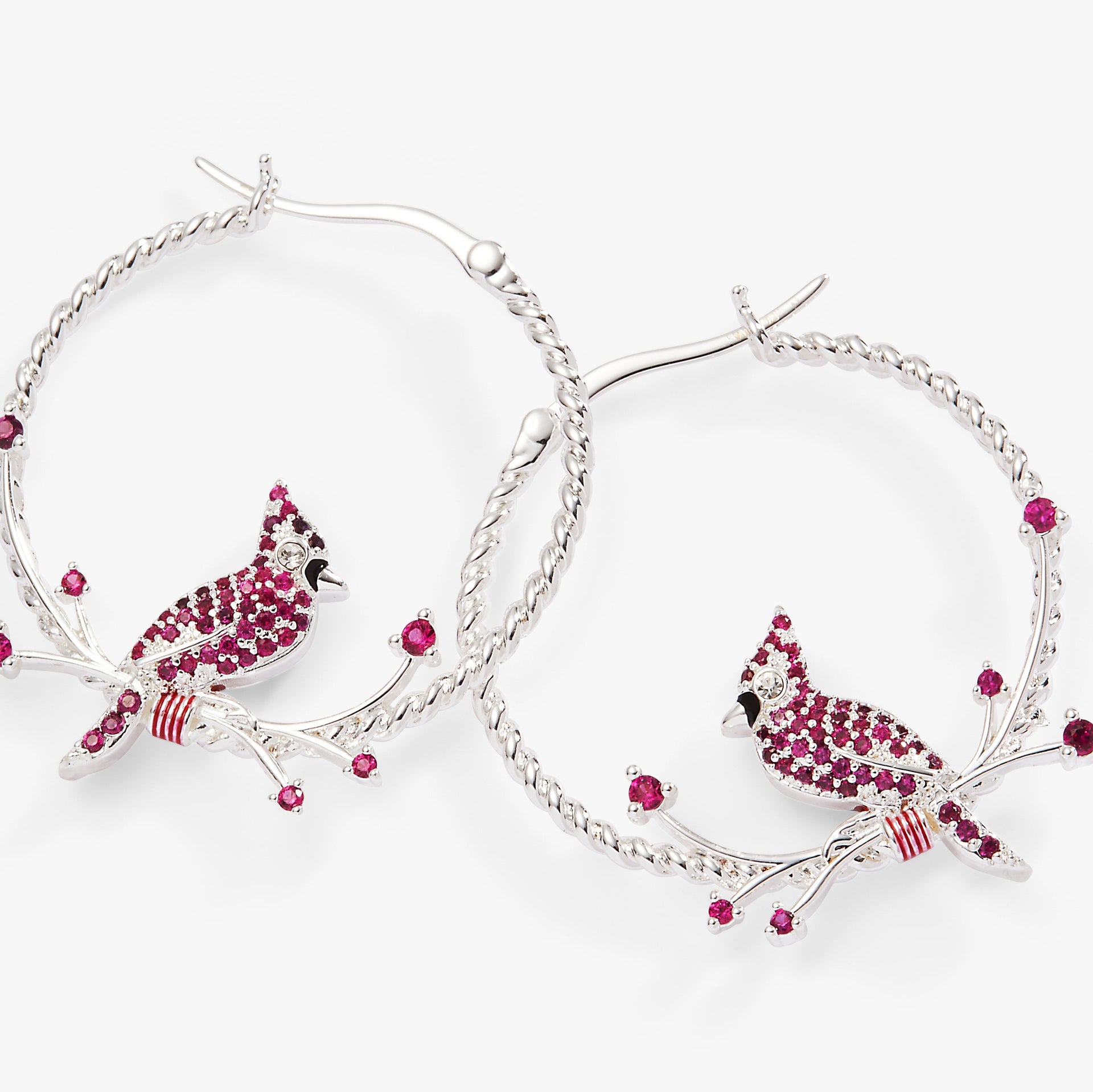 Cardinal Reversible Hoop Earrings with Ruby and Clear Crystal Accents