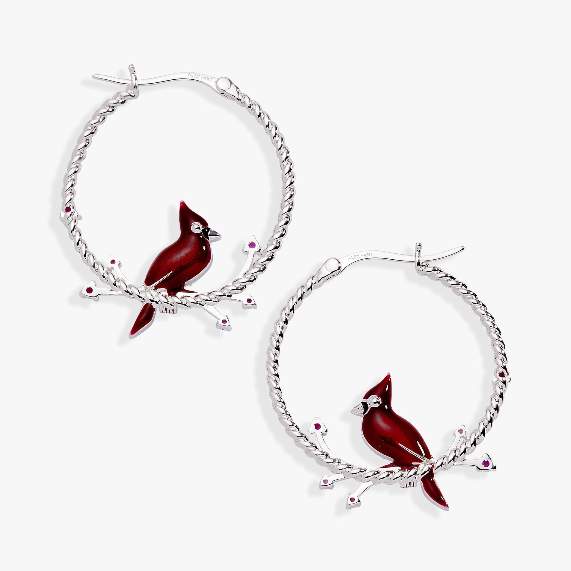 Cardinal Reversible Hoop Earrings with Ruby and Clear Crystal Accents
