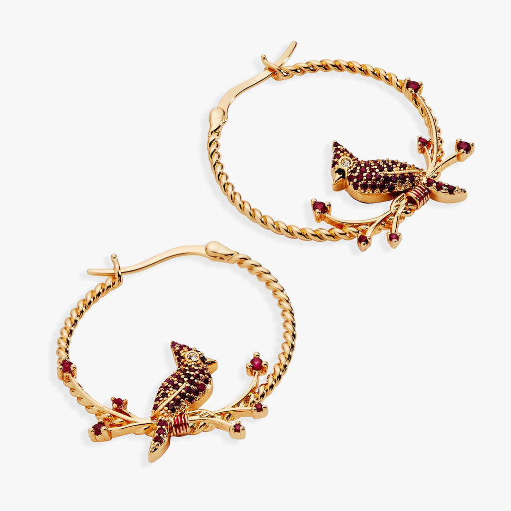 Cardinal Reversible Hoop Earrings with Ruby and Clear Crystal Accents