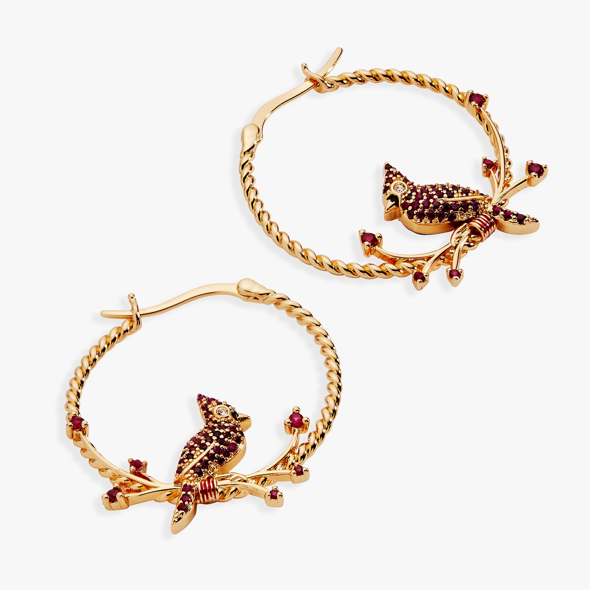 Cardinal Reversible Hoop Earrings with Ruby and Clear Crystal Accents