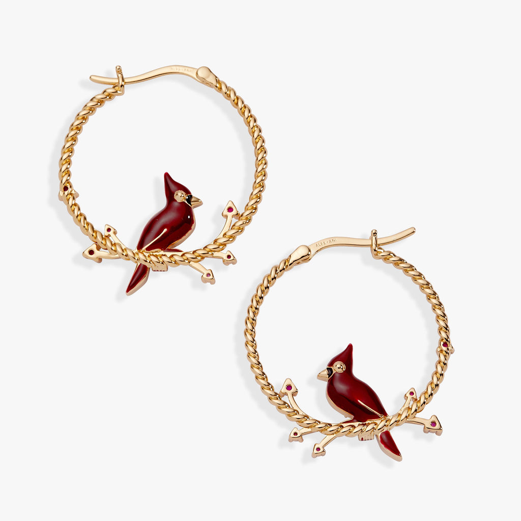 Cardinal Reversible Hoop Earrings with Ruby and Clear Crystal Accents