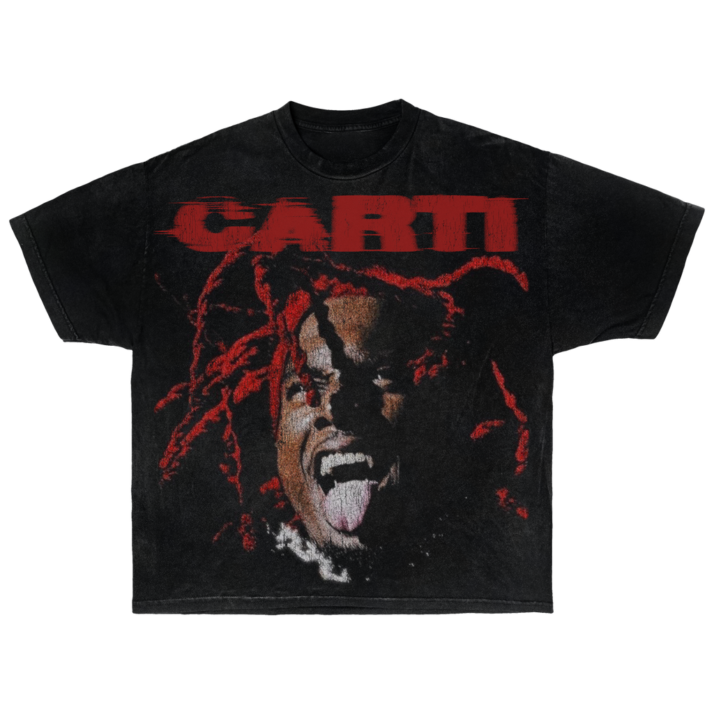 Playboi Carti graphic t-shirt in black and red with artist portrait print