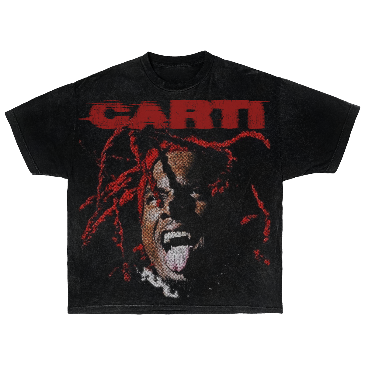 Playboi Carti graphic t-shirt in black and red with artist portrait print