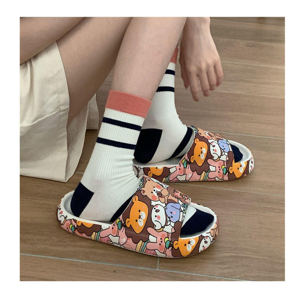 Cute Cartoon Bear Couples Slides Thick-Soled Summer Sandals